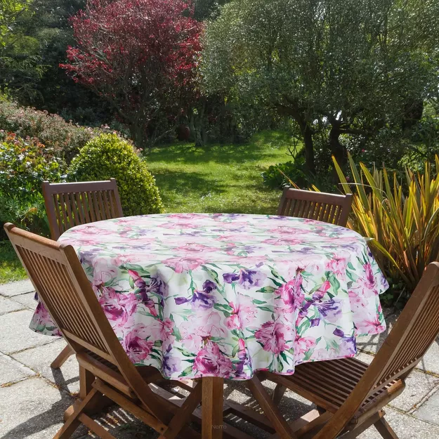 Obrus na taras fi 150 GARDEN 34 różowy wodoodporny fioletowy styl kwiatowy