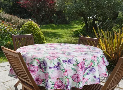 Obrus na taras fi 150 GARDEN 34 różowy wodoodporny fioletowy styl kwiatowy