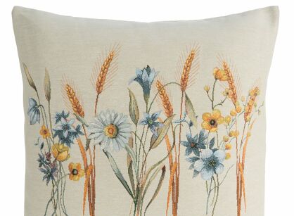 Poszewka gobelinowa 45x45 61 naturalna z wzorem kwiatów polnych