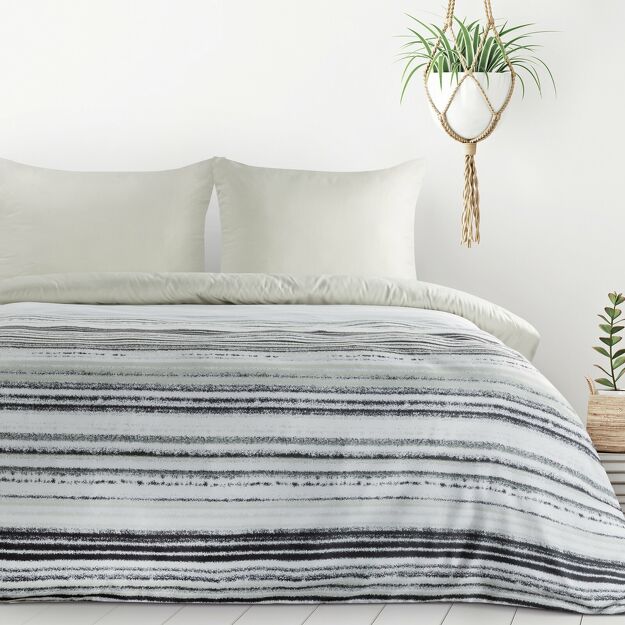 Pościel z mikrowłókna 140x200 VERANO 3 biała grafitowa wzór w pasy  Design 91