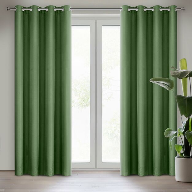 Zasłona na przelotkach 140x250 RITA jednokolorowa ciemna zieleń z miękkiej tkaniny