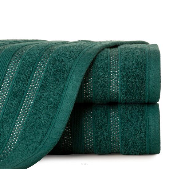 Ręcznik bawełniany 50x90 JUDY ciemna zieleń z delikatną bordiurą z błyszczącą srebrną nicią