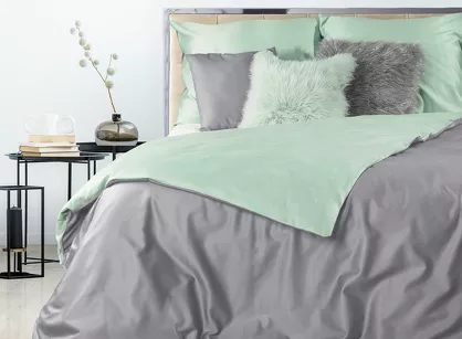 Pościel satynowa 220x200 NOVA 3 dwukolorowa gładka srebrna miętowa