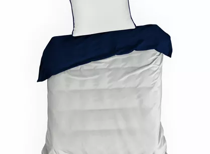 Pościel z makosatyny 140x200 LUNARA biała granatowa z ozdobnym sznurem pasmanteryjnym