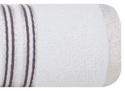 Ręcznik 30x50 FILON biały zdobiony bordiurą w prążki z połyskującą srebrną nicią