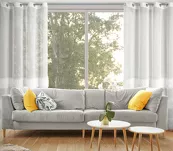 Firana gotowa na przelotkach 140x250 MARGARET 4 kremowa z etaminy z moherową nicią w pasy - 3