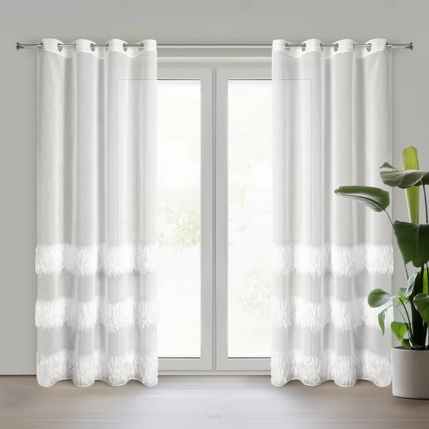 Firana gotowa na przelotkach 140x250 MARGARET 4 kremowa z etaminy z moherową nicią w pasy