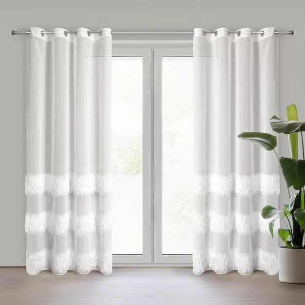 Firana na przelotkach 140x250 MARGARET 4 kremowa z etaminy z moherową nicią w pasy