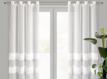 Firana na przelotkach 140x250 MARGARET 4 kremowa z etaminy z moherową nicią w pasy