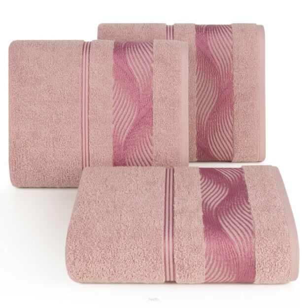 Ręcznik bawełniany 70x140 SYLWIA 2 pudrowy z bordiurą żakardową w falujący wzór