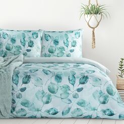 Pościel z mikrowłókna 220x200 VERANO 5 biała miętowa wzór roślinny Design 91