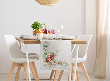 Bieżnik gobelinowy 45x140 1233 popielaty z wzorem kwiatowym