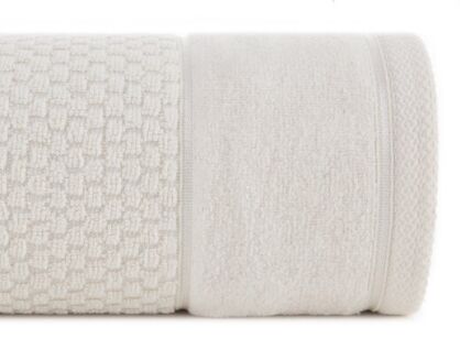 Ręcznik bawełniany 30x50 FRIDA kremowy z fakturą kosteczki i szeroką welurową bordiurą