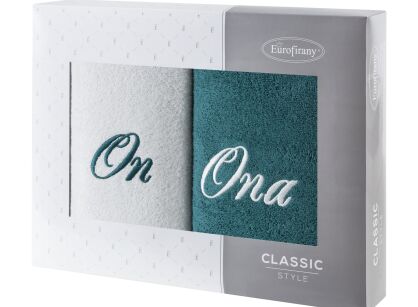 Komplet ręczników 2x50x90 ON ONA kremowe ciemna zieleń