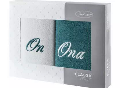 Komplet ręczników 2x50x90 ON ONA kremowe ciemna zieleń