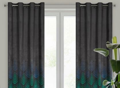 Zasłona na przelotkach 140x250 ANGELINA welwetowa z geometrycznym turkusowym nadrukiem