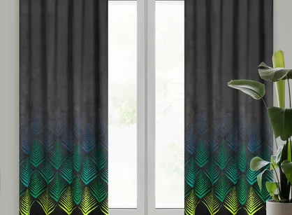 Zasłona na przelotkach 140x250 ANGELINA welwetowa z geometrycznym turkusowym nadrukiem