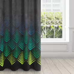 Zasłona na przelotkach 140x250 ANGELINA welwetowa z geometrycznym turkusowym nadrukiem