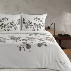 Pościel z makosatyny 160x200 DORIS Eva Minge biała brązowa wzór roślinny Premium