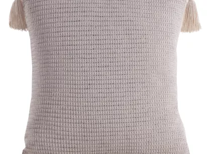 Poszewka płócienna 45x45 BOHO 3 kremowa srebrna z ozdobnymi chwostami