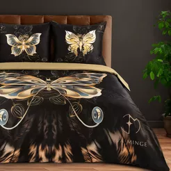 Pościel z makosatyny 160x200 MINGE 7 Eva Minge czarna z nadrukiem motyla Premium