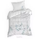 Pościel satynowa 220x200 HAFT 11B biała z haftowanym niebieskim wzorem botanicznym z kolekcji Premium - 5