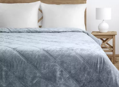 Narzuta welwetowa 170x210 VELVET 1 srebrna pikowana wzór geometryczny