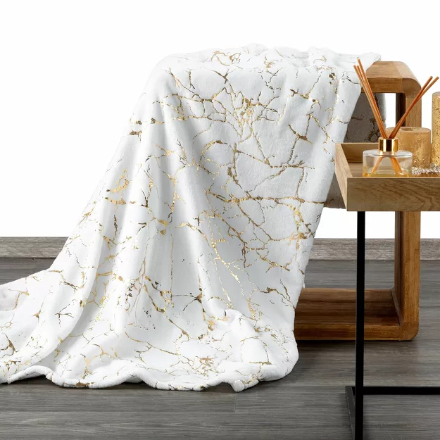 Koc 150x200 GLAMO biały ze złotym wzorem marmurkowym z kolekcji Design 91
