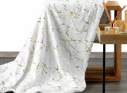 Koc 150x200 GLAMO biały ze złotym wzorem marmurkowym z kolekcji Design 91