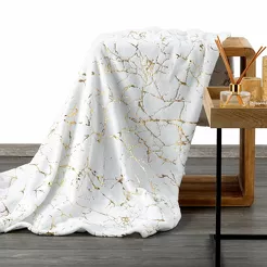 Koc 150x200 GLAMO biały ze złotym wzorem marmurkowym z kolekcji Design 91