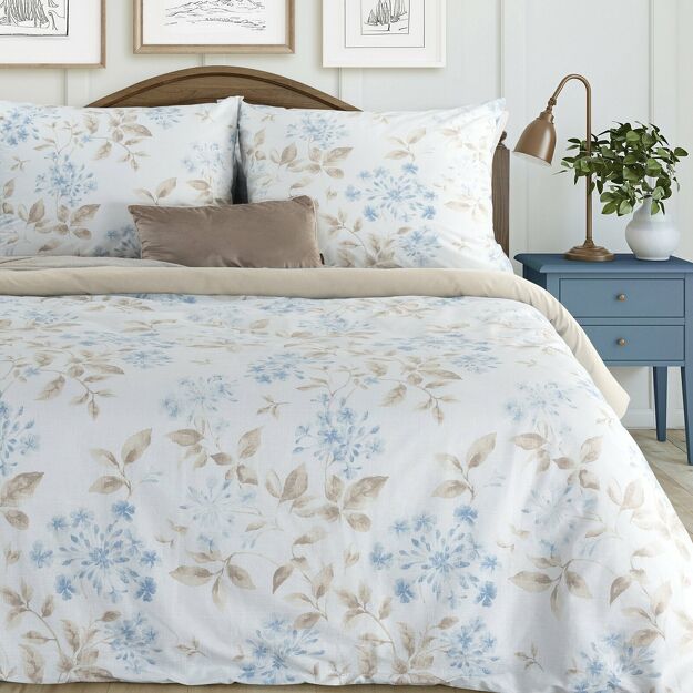 Pościel bawełniana 140x200 JASMINA kremowa z wzorem roślinnym z kolekcji Classic Family