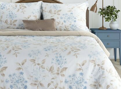 Pościel bawełniana 140x200 JASMINA kremowa z wzorem roślinnym z kolekcji Classic Family