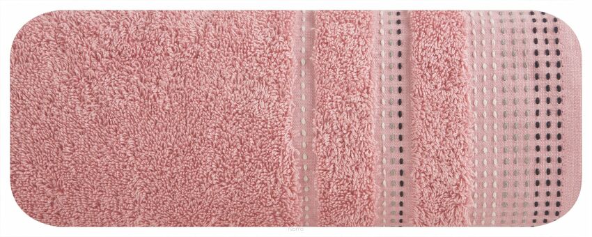 Ręcznik 50x90 POLA pudrowy z kolorową bordiurą zakończoną stebnowaniem 500 g/m2