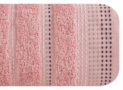 Ręcznik 50x90 POLA pudrowy z kolorową bordiurą zakończoną stebnowaniem 500 g/m2