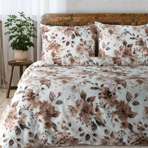 Pościel satynowa 220x200 SPRING 76 biała z wzorem kwiatów z kolekcji Classic