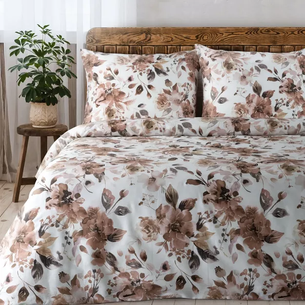 Pościel satynowa 220x200 SPRING 76 biała z wzorem kwiatów z kolekcji Classic