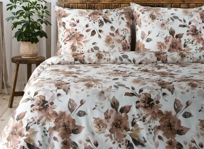 Pościel satynowa 220x200 SPRING 76 biała z wzorem kwiatów z kolekcji Classic