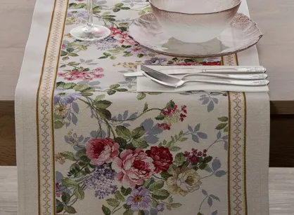 Bieżnik gobelinowy 45x140 4088 naturalny różowy wzór kwiatu wiśni