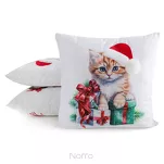 Poszewka świąteczna 45x45 215 welwetowa biała czerwona z kotkiem świątecznym - 2