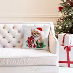 Poszewka świąteczna 45x45 215 welwetowa biała czerwona z kotkiem świątecznym - 3