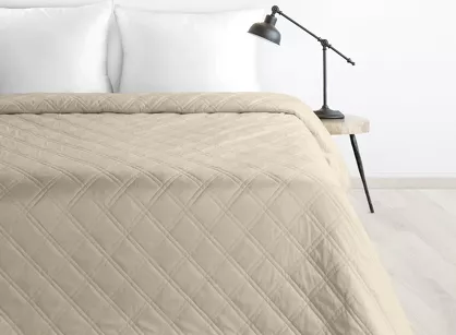 Narzuta welwetowa 220x240 LUIZ 8 beżowa pikowana hot press w wyrazisty geometryczny wzór