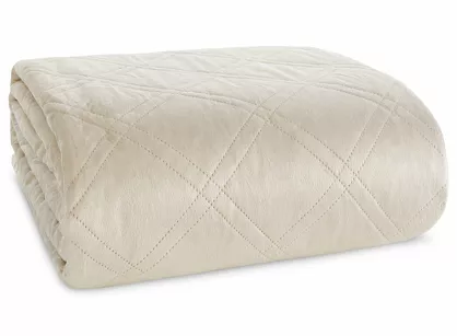 Narzuta welwetowa 220x240 LUIZ 8 beżowa pikowana hot press w wyrazisty geometryczny wzór