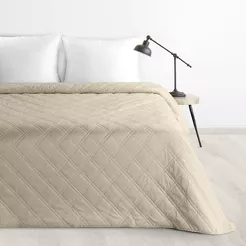 Narzuta welwetowa 220x240 LUIZ 8 beżowa pikowana hot press w wyrazisty geometryczny wzór