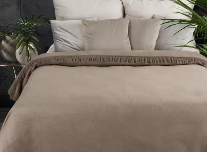 Koc bawełniany 150x200 AKRYL 7 ciemny beż gładki z frędzlami