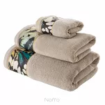 Ręcznik 70x140 EVA 15 Eva Minge beżowy zdobiony bordiurą z designerskim wzorem w motyle z kolekcji Premium - 3