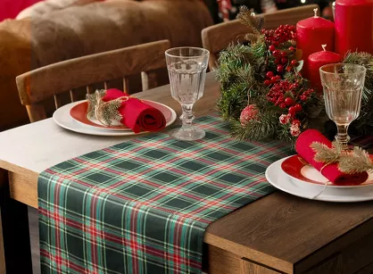 Bieżnik świąteczny 40x180 AURORA zielony czerwony bawełniany w kratkę