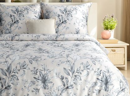 Pościel z makosatyny 220x200 PREMIUM 28 różowa niebieska kwiatowy wzór Premium