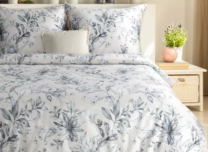 Pościel z makosatyny 220x200 PREMIUM 28 różowa niebieska kwiatowy wzór Premium