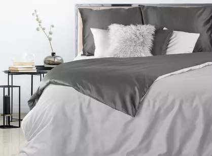 Pościel satynowa 160x200 NOVA 3 dwukolorowa gładka srebrna stalowa