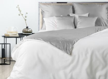 Pościel satynowa 180x200 NOVA 3 dwukolorowa gładka biała srebrna